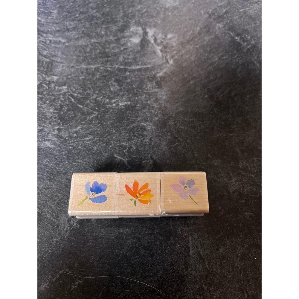 INKADINKADO Kathy Davis Wood Mounted Rubber Stamps Set Floral Flowers 3‎ Pc